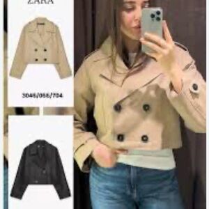 ZARA SHORT DOUBLE-BREASTED TRENCH COAT Sz XS